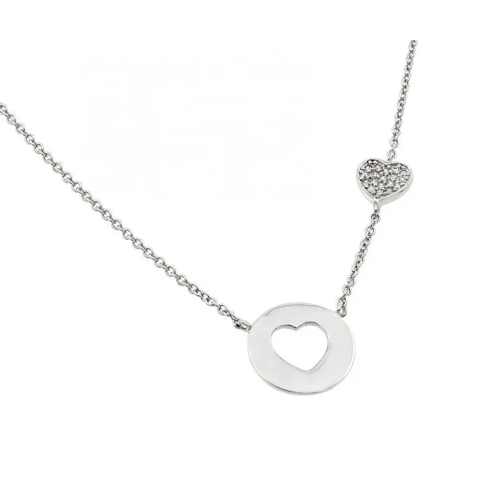 Collar con colgante con forma de corazón con circonita cúbica transparente chapada en rodio de plata 925 – STP01404