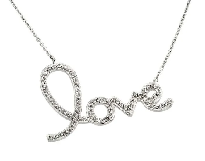 Collar con colgante de amor con circonita transparente chapada en rodio de plata 925 – STP01371