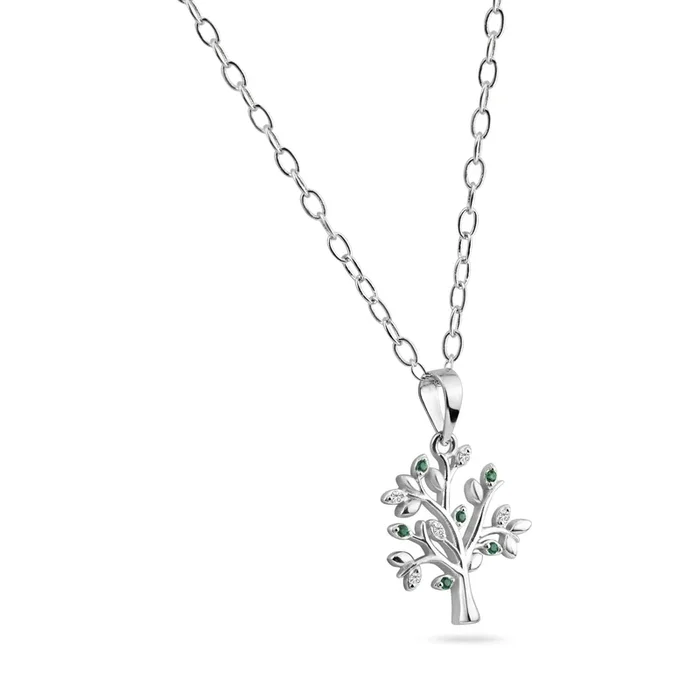 Collar con colgante de árbol verde y transparente en plata de ley 925 rodiada – BGP01457