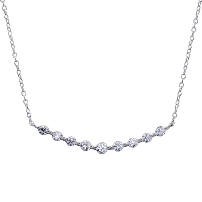Collar con colgante de barra curva de plata de ley 925 rodiada y circonita – STP01647