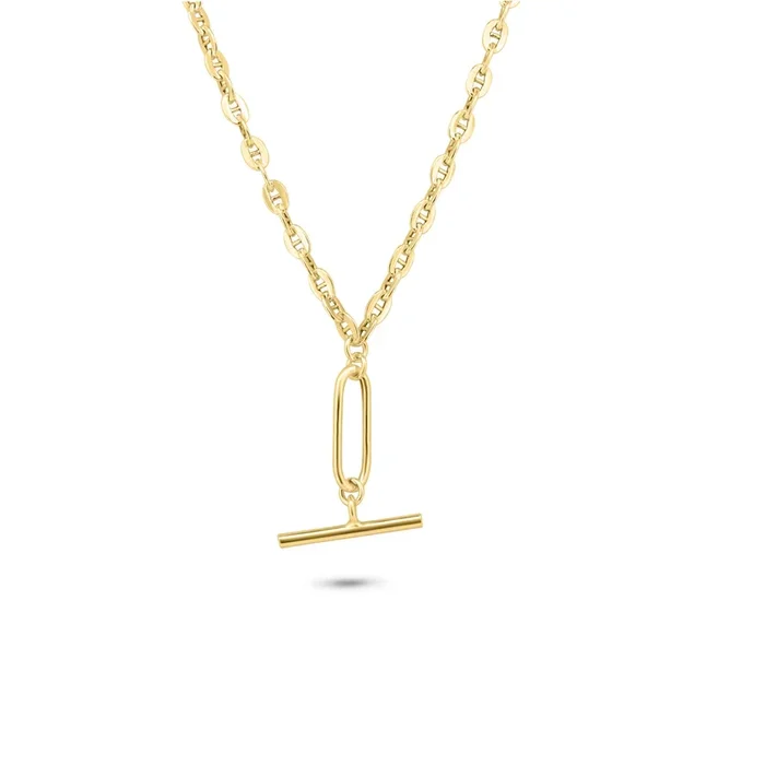 Collar con colgante de barra plana con clip de papel Marina de plata de ley 925 bañado en oro de 3,2 mm – ITN00170-GP
