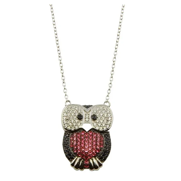 Collar con colgante de búho en plata de ley 925 rodiada y circonitas – STP01610
