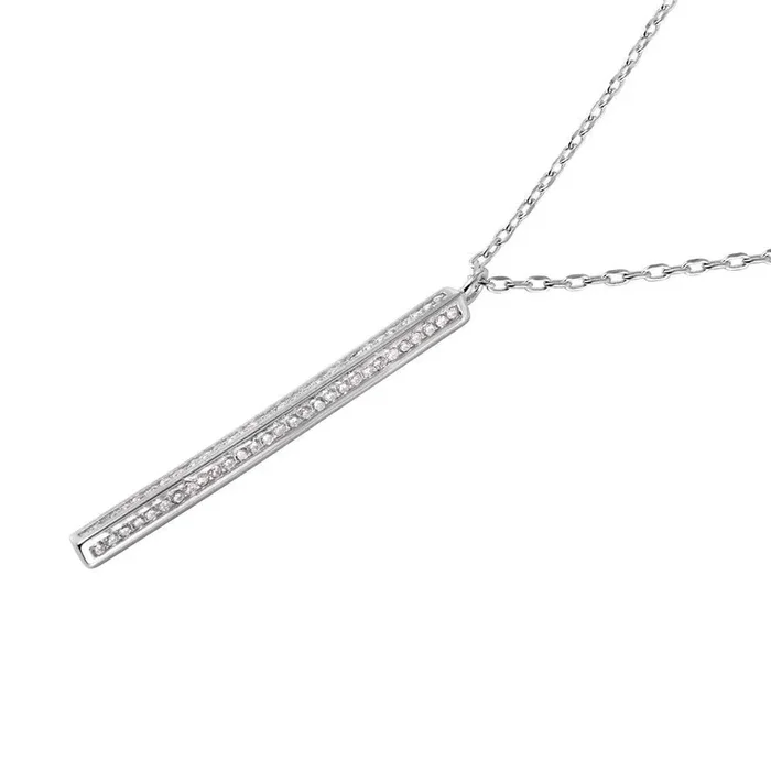 Collar con colgante de circonita cúbica con barra vertical chapada en rodio en plata 925 – STP01487RH