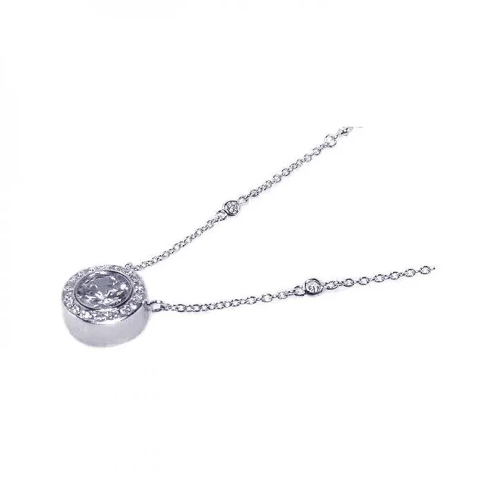 Collar con colgante de circonita transparente con círculo chapado en rodio de plata 925 – BGN00006