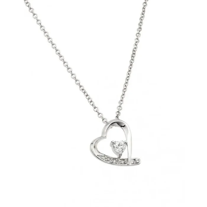 Collar con colgante de corazón chapado en rodio con circonita transparente de plata 925 – BGP00133