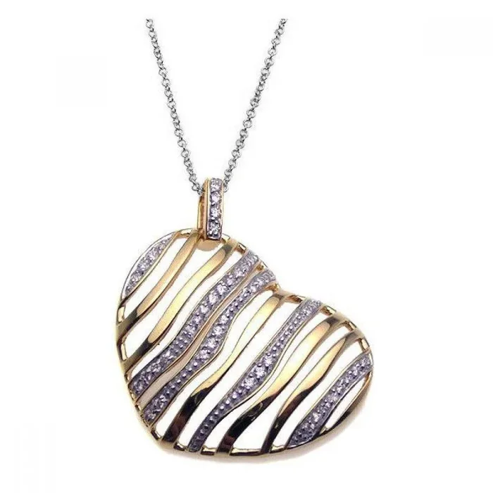 Collar con colgante de corazón de circonita cúbica transparente bañado en oro de plata 925 – STP00925