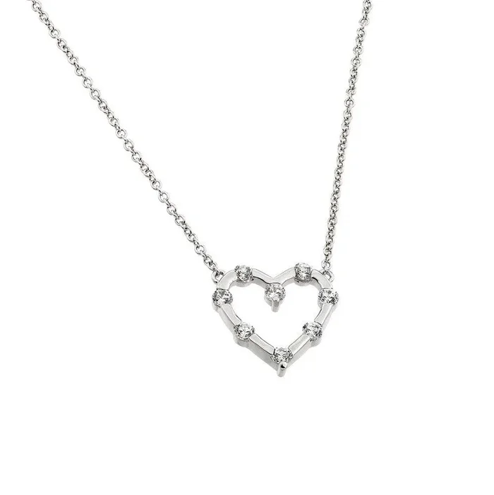 Collar con colgante de corazón de piedra CZ transparente chapado en rodio de plata 925 – BGP00866