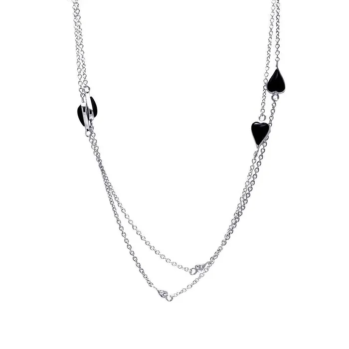 Collar con colgante de corazones negros chapados en rodio en plata 925 – STP01146