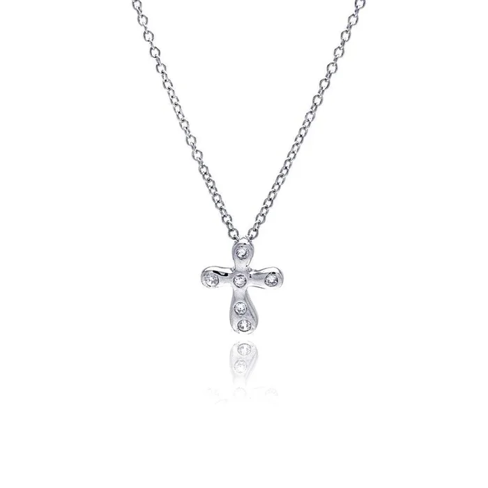 Collar con colgante de cruz chapado en rodio con circonita transparente de plata 925 – STP00096