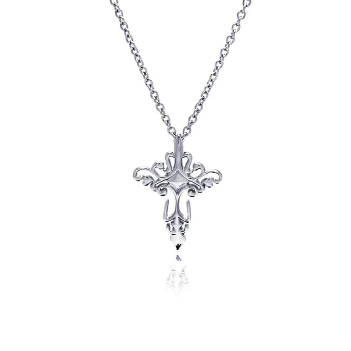 Collar con colgante de cruz de filigrana de acero inoxidable rodiado – SSN00033