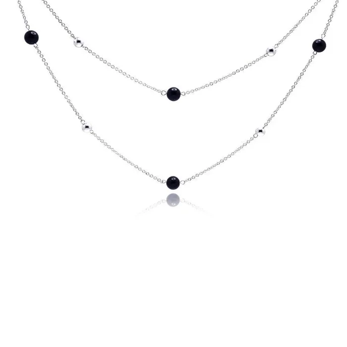 Collar con colgante de doble hebra de circonita negra chapada en rodio de plata 925 – STP00855