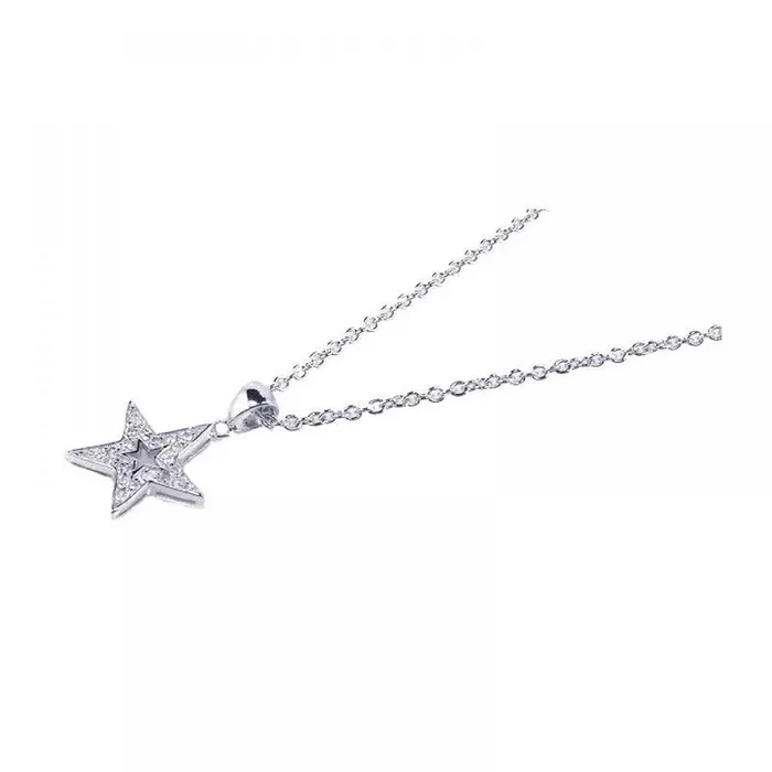 Collar con colgante de estrella de circonita transparente chapado en rodio de plata 925 – STP00686