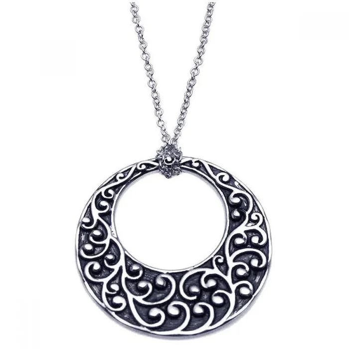 Collar con colgante de flor circular abierta en plata 925 rodiada – BGN00048