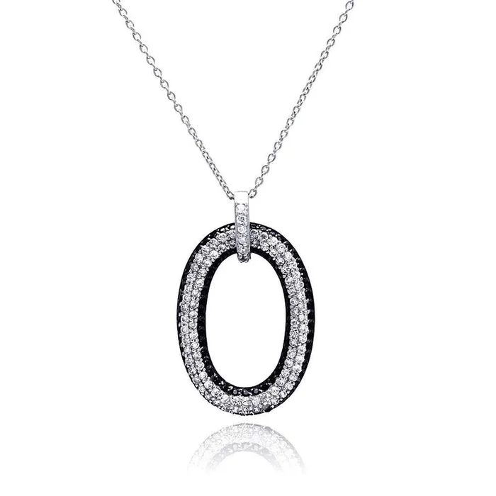 Collar con colgante de número 0 con circonita cúbica transparente bañada en rodio negro y plata 925 – STP00816