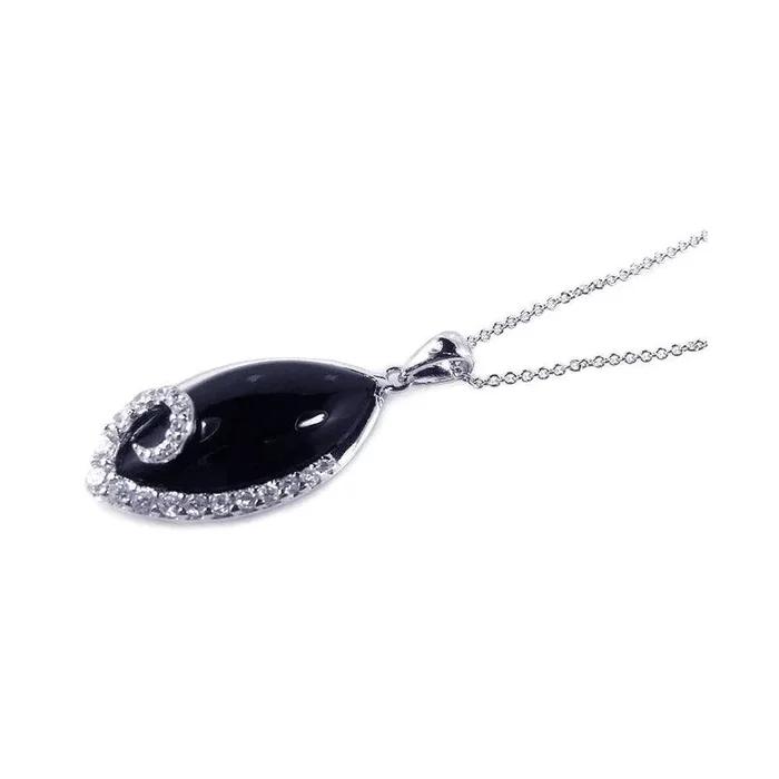 Collar con colgante de ónix en forma de ojo en plata 925 rodiada (Liquidación) – STP00652