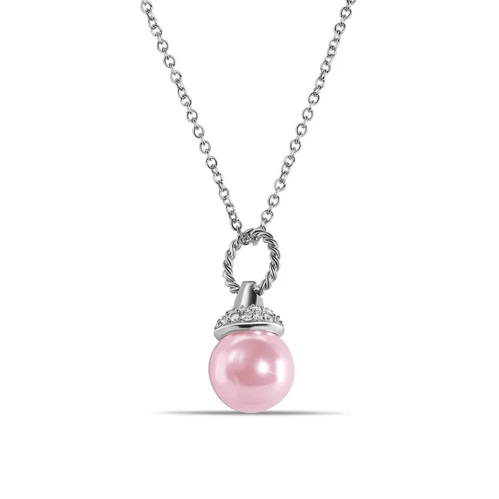 Collar con colgante de perla rosa y circonita transparente bañada en rodio en plata 925 – STP00939PNK