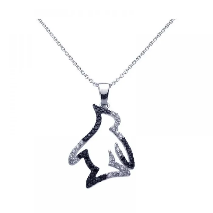 Collar con colgante de pingüino con circonita cúbica transparente chapado en rodio negro y rodio negro de plata 925 – STP00968