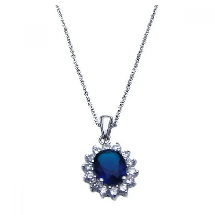 Collar con colgante de racimo de circonitas azules chapado en rodio en plata 925 – STP00788