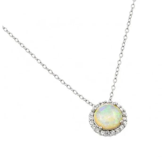 Collar con colgante de racimo de ópalo y circonita transparente chapado en rodio de plata 925 – STP01408