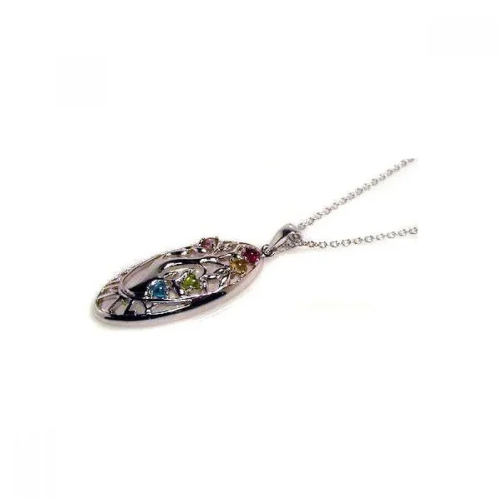 Collar con colgante ovalado chapado en rodio con circonita multicolor de plata 925 – STP00140