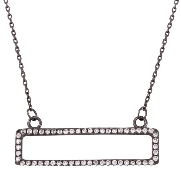 Collar con colgante rectangular abierto de plata de ley 925 rodiada con circonitas – BGP01262