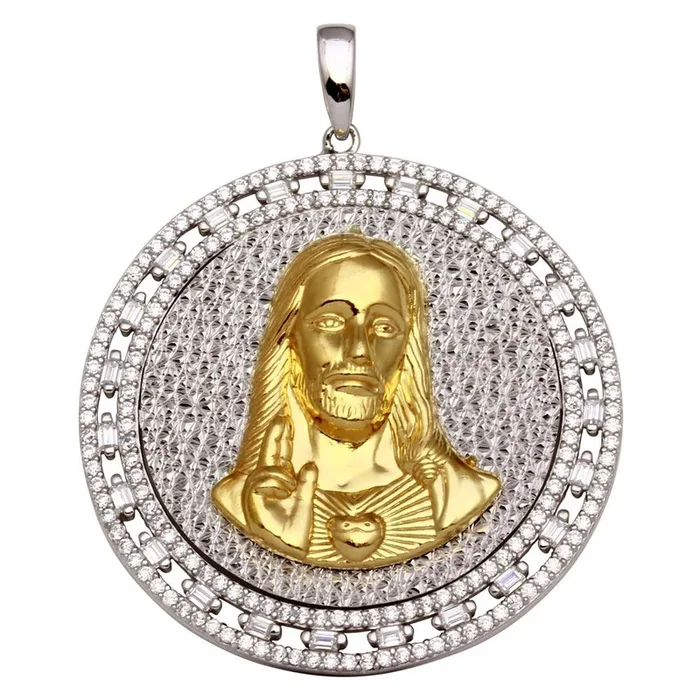 Collar con colgante redondo de Jesús en plata de ley 925 bicolor **Solo colgante** – GMP00012RG