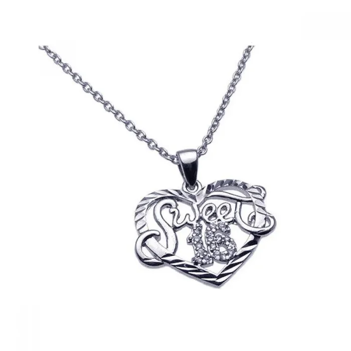 Collar con colgante Sweet 16 de circonita transparente bañado en rodio de plata 925 – STP00904