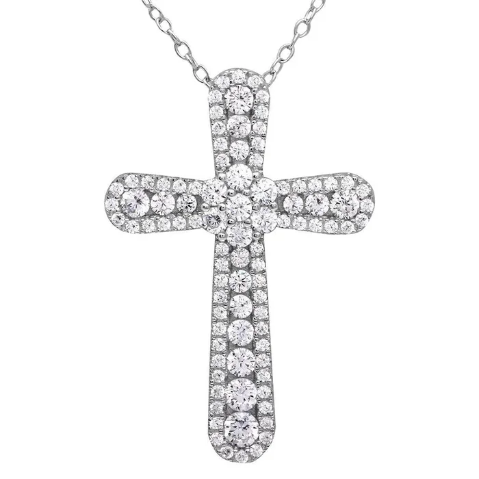 Collar con cruz de circonita cúbica chapada en rodio de plata 925 – BGP01127