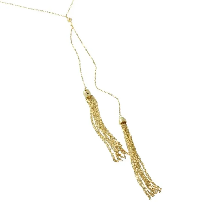 Collar con dos borlas colgantes en plata de ley 925 bañada en oro – BGP01178GP