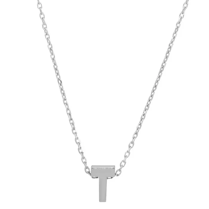 Collar con inicial T pequeña en plata de ley 925 rodiada – JCP00001-T