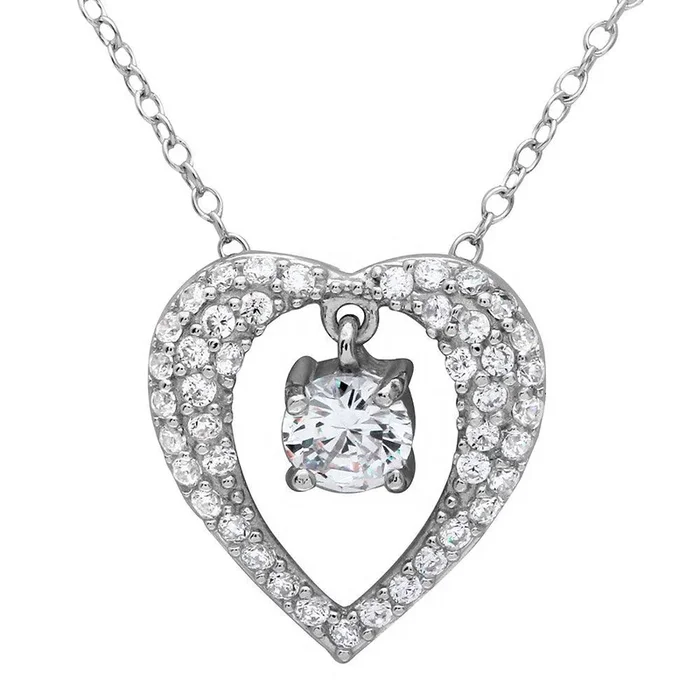 Collar Corazón Abierto Plata 925 Rodiada con Piedra Colgante – BGP01121