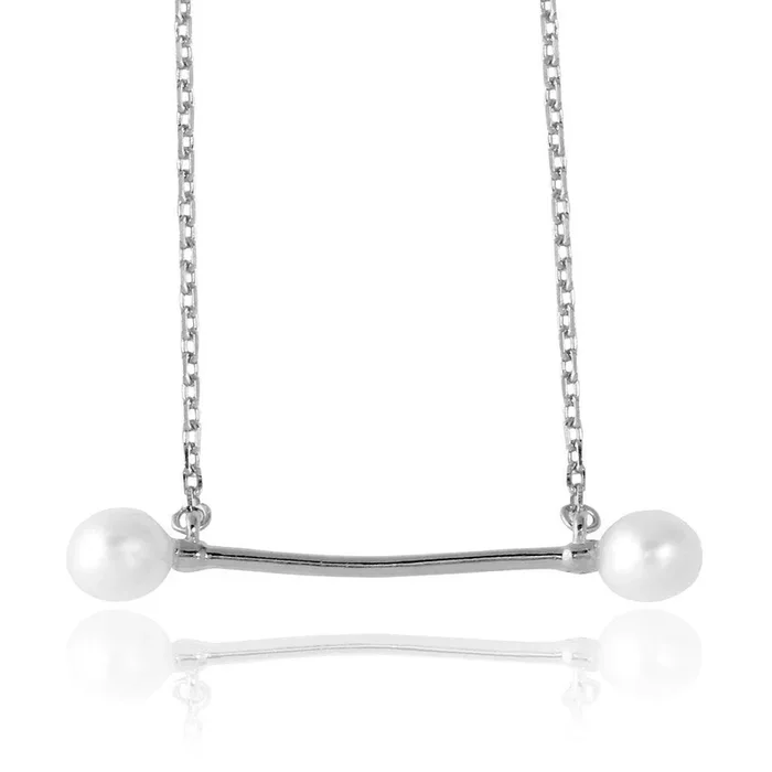 Collar de barra con perla de agua dulce en plata de ley 925 rodiada – GMN00024RH