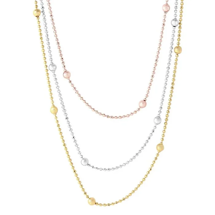 Collar de cadena de cuentas de 3 hilos de plata 925 de 3 tonos – ARN00003