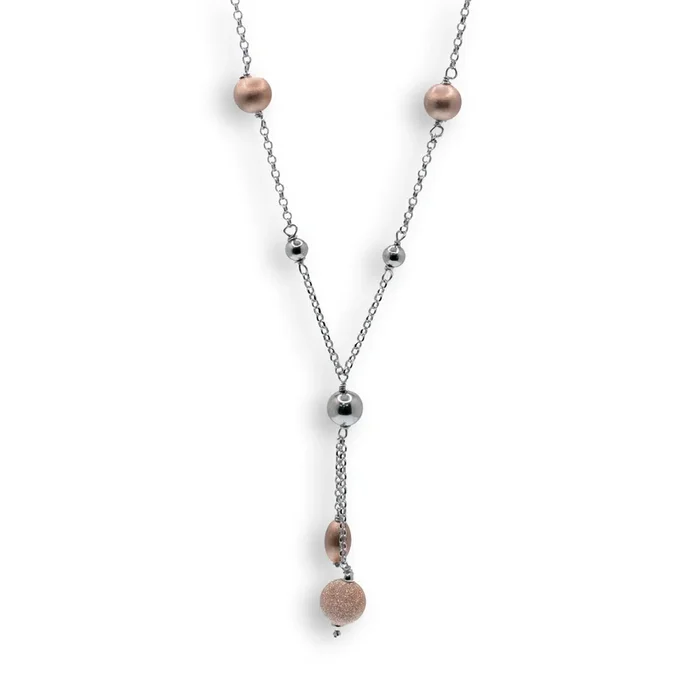 Collar de cadena italiana con cuentas en plata de ley 925 rodiada y oro rosa – ITN00038RH/RGP