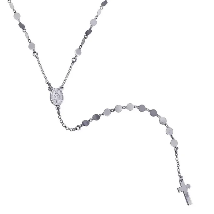 Collar de cadena rosario con confeti en plata de ley 925 rodiada – ITN00137-RH