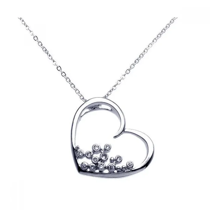 Collar de circonita cúbica de filigrana redonda con corazón abierto chapado en rodio de plata 925 – BGP00256