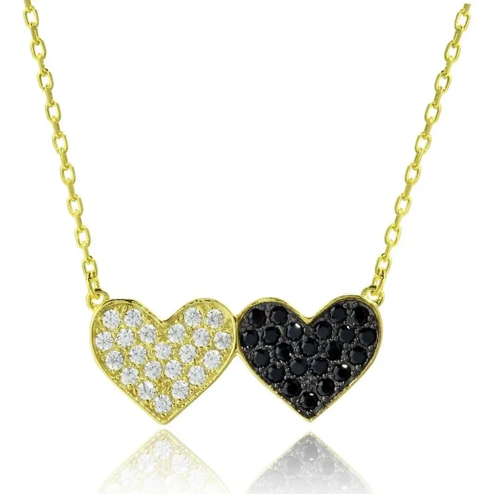 Collar de corazón con circonitas cúbicas en plata de ley 925 con baño de rodio negro y oro – BGP01179