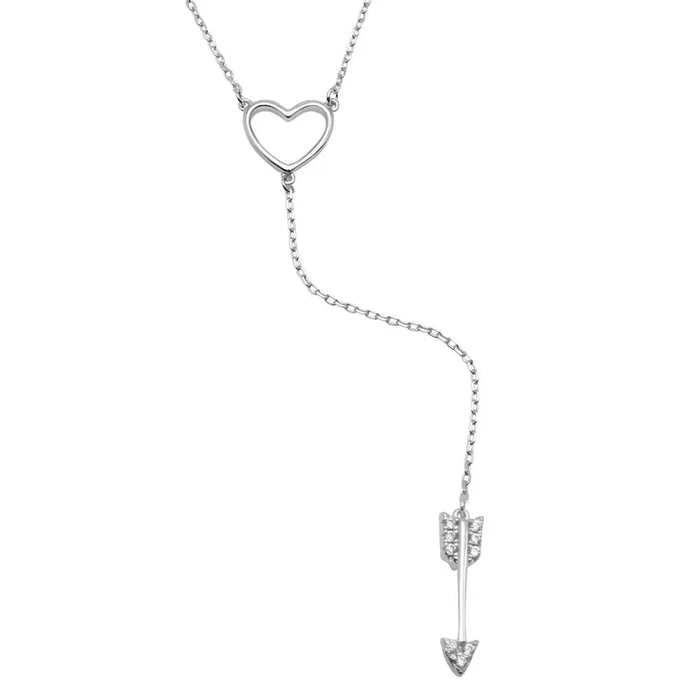 Collar de corazón de plata de ley 925 rodiada con circonita cúbica en forma de flecha – BGP01202