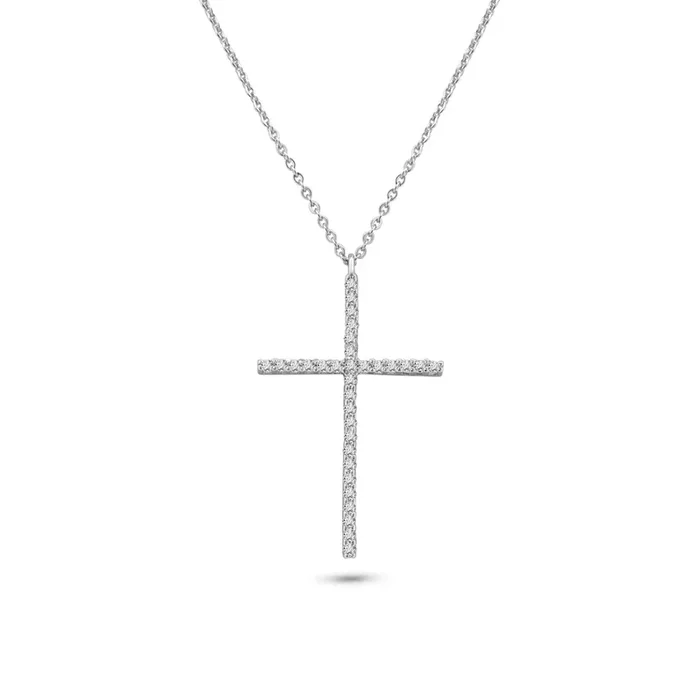 Collar de cruz de circonitas cúbicas en plata de ley 925 rodiada – GMN00204