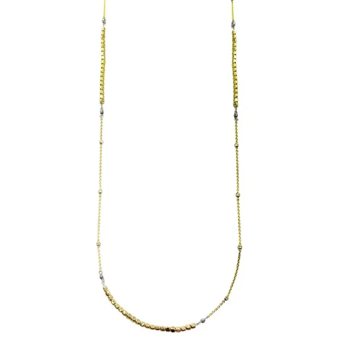 Collar de cuentas cúbicas de 96 cm con cadena de plata de ley 925 bañada en oro – ECN00057GP