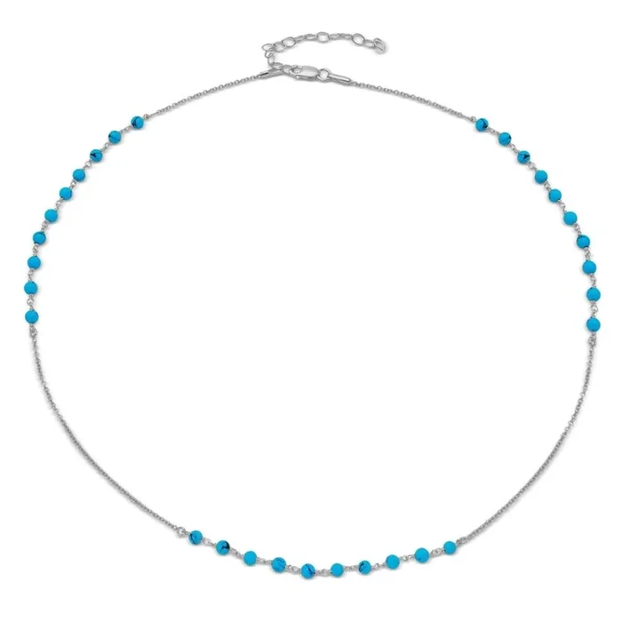 Collar de cuentas turquesas en plata de ley 925 rodiada – DIN00072RH