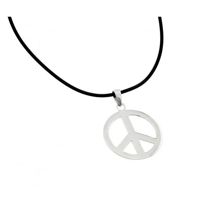 Collar de cuero con colgante de paz chapado en rodio de plata 925 – STP00861