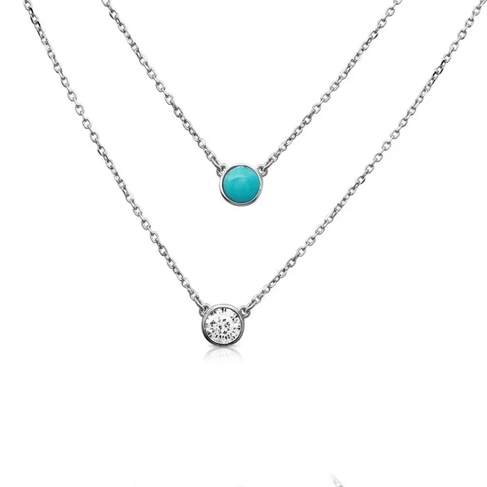 Collar de dos vueltas en plata de ley 925 rodiada con turquesa y circonita – BGP01167