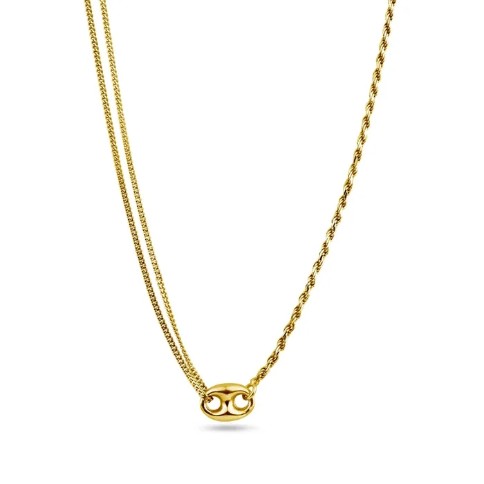 Collar de eslabones ajustables de doble vuelta con diseño marinero abullonado en plata de ley 925 bañada en oro – ITN00159-GP