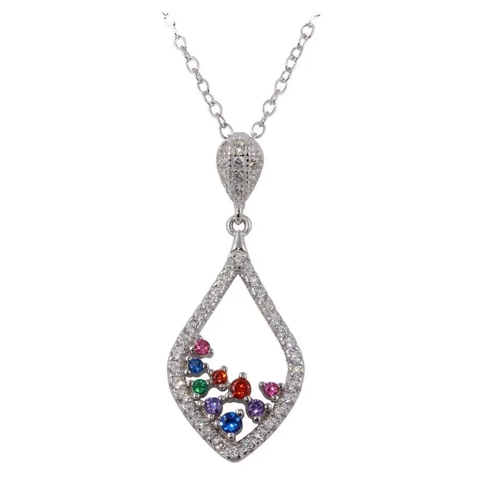 Collar de gota de plata de ley 925 rodiada con circonitas cúbicas transparentes y multicolor – BGP01233
