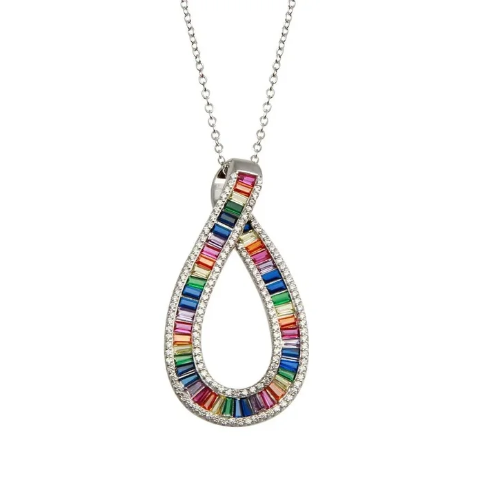Collar de lazo multicolor con circonitas cúbicas arcoíris en plata de ley 925 rodiada (Liquidación) – BGP01385