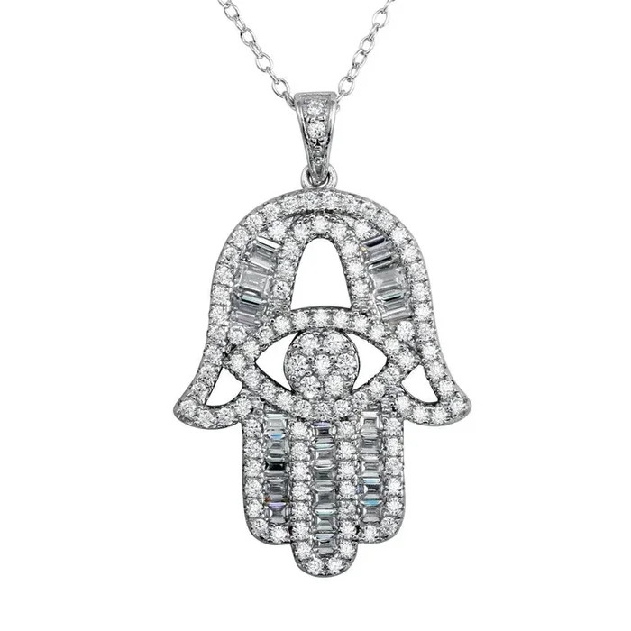 Collar de mano de Fátima con circonitas incrustadas en plata de ley 925 rodiada – BGP01191