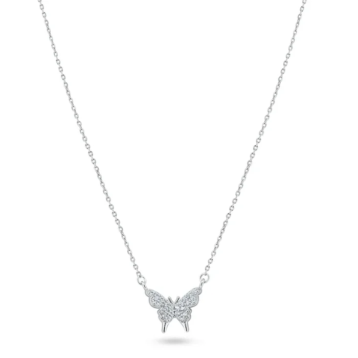 Collar de mariposa con circonitas cúbicas en plata de ley 925 rodiada – GMN00199