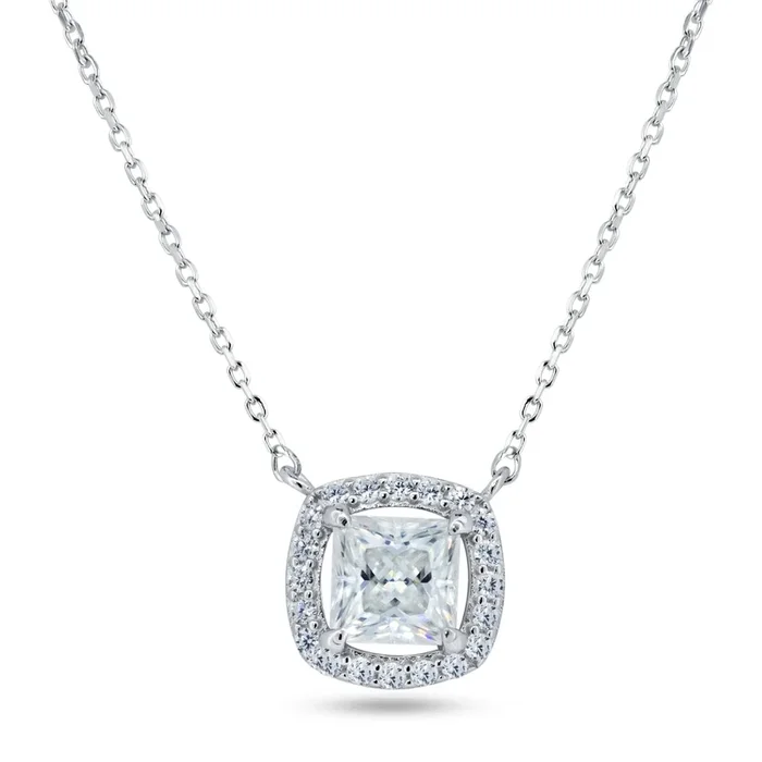 Collar de moissanita con halo cuadrado de plata rodiada 925 – MBGP00001