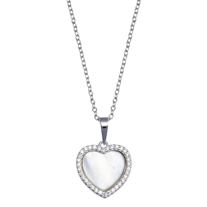 Collar de nácar con forma de corazón en plata de ley 925 rodiada – BGP01387